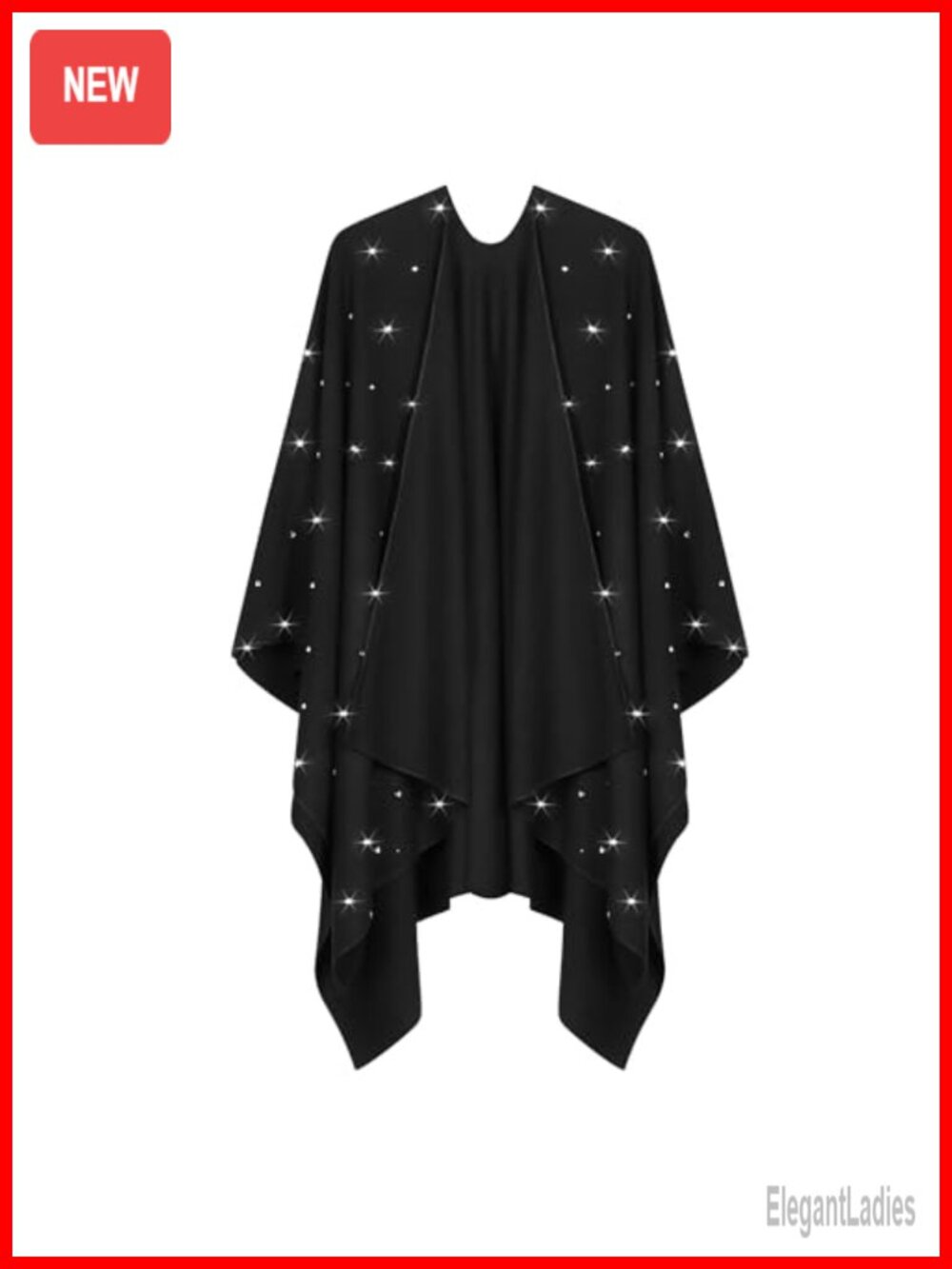 Bamboo Viscose Open Front Shawl Wrap with Heart Crystals Poncho Cape